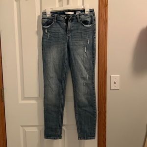 Mid Rise Knee Slit Skinny